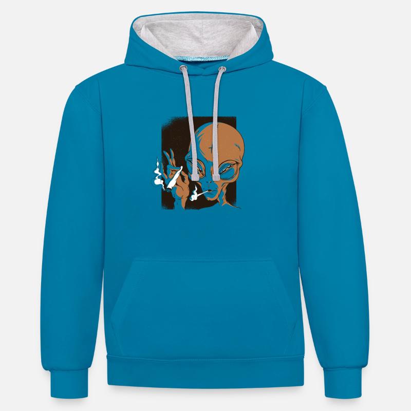 Weed Alien - Crazy Gift - Sweat à capuche contrasté - bleu paon/gris chiné