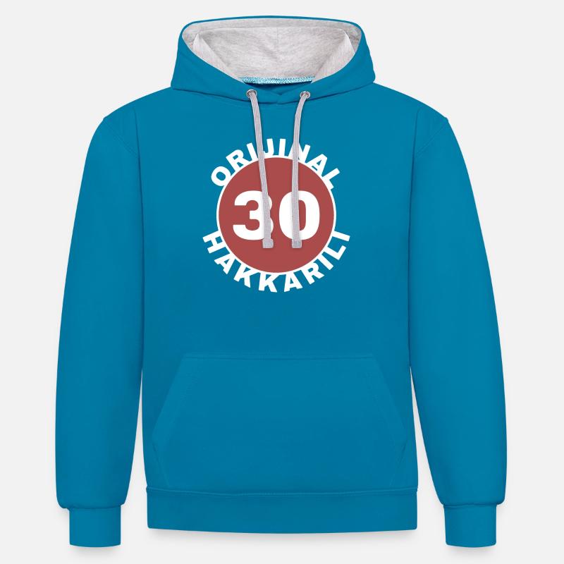 Hakkari - Sweat à capuche contrasté - bleu paon/gris chiné