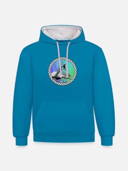 Fantasie-Beziehung Wolf und Rabe Celtic Circle - Kontrast-Hoodie - Pfauenblau/Grau meliert