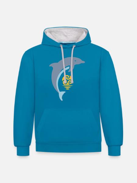 Tribal dolphin - Kontrast-Hoodie - Pfauenblau/Grau meliert