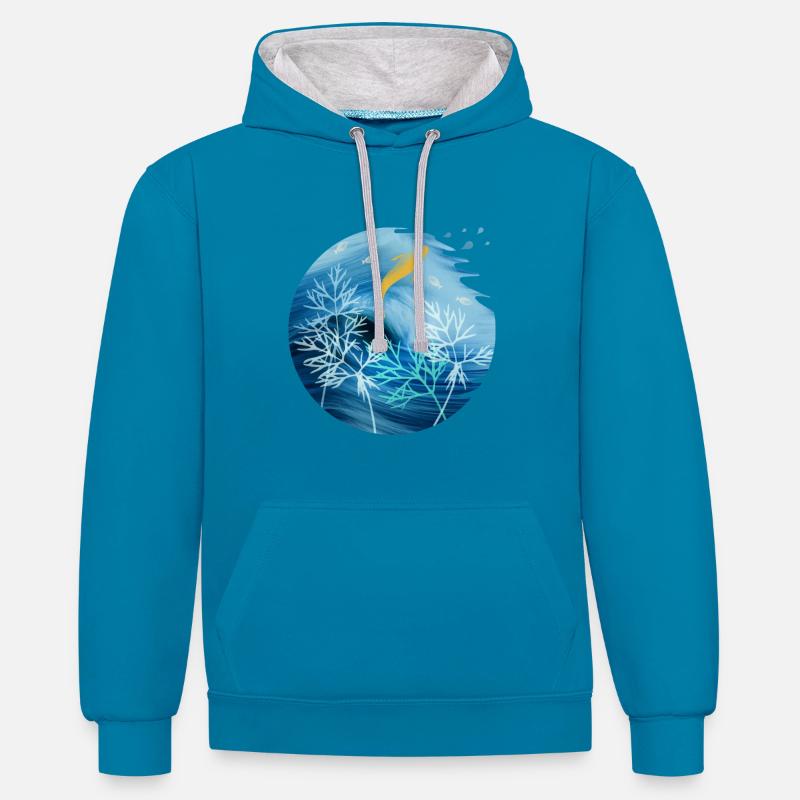 Planète Mer Avec Poisson - Sweat à capuche contrasté - bleu paon/gris chiné