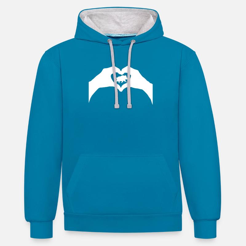 chasse - Sweat à capuche contrasté - bleu paon/gris chiné