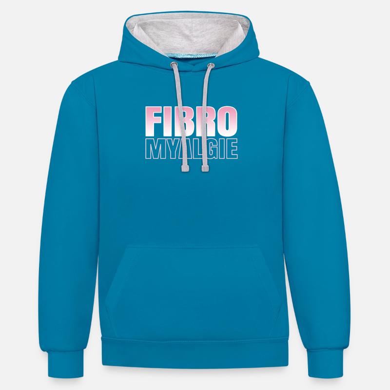 Fibromyalgie. - Sweat à capuche contrasté - bleu paon/gris chiné