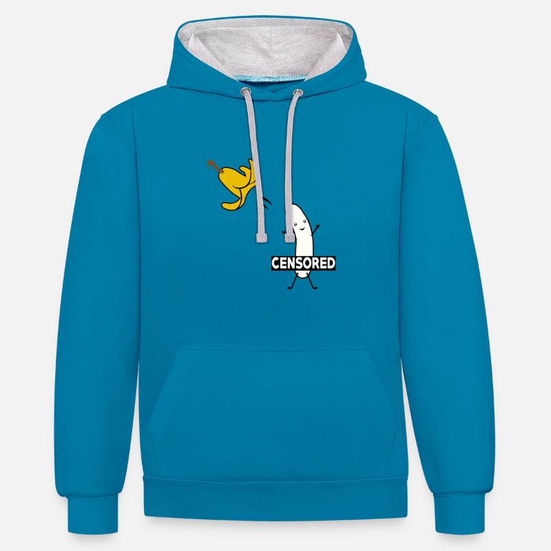 STRIPTEASE BANANA DRÔLE COMIQUE - Sweat à capuche contrasté - bleu paon/gris chiné