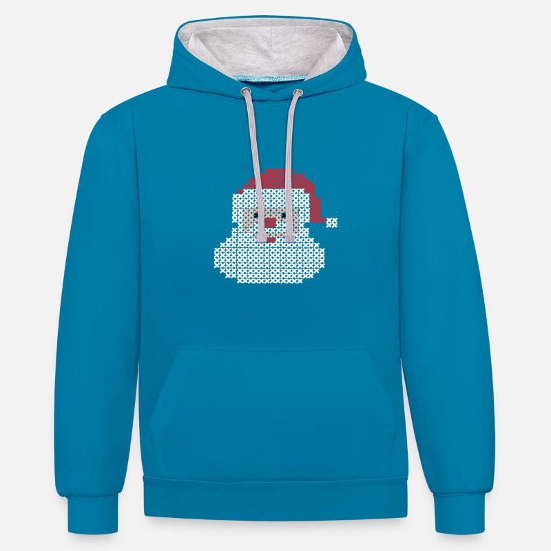 Le père noël - Sweat à capuche contrasté - bleu paon/gris chiné