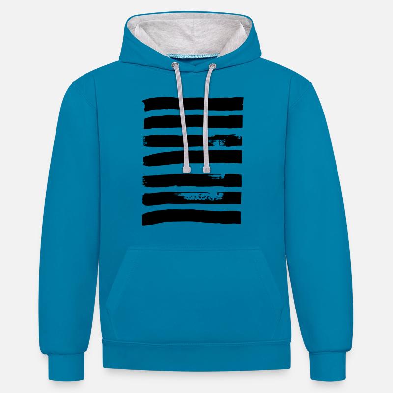 Lignes épaisses - Sweat à capuche contrasté - bleu paon/gris chiné