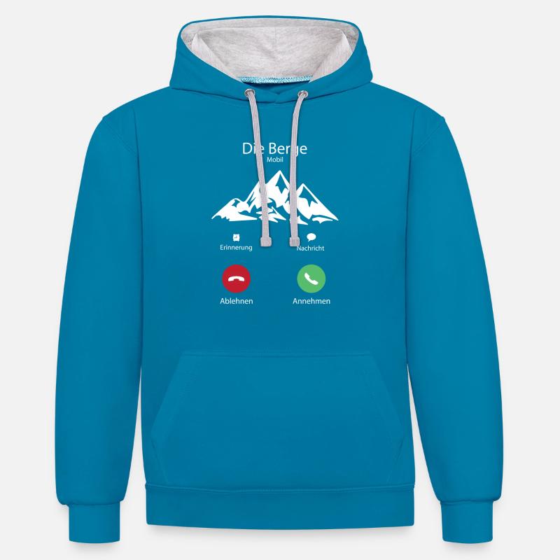 Der Berg ruft - Mountains calling - Kontrast-Hoodie - Pfauenblau/Grau meliert