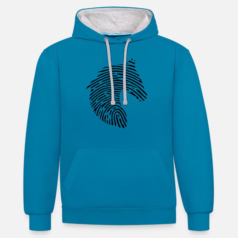 Empreinte ADN chevaux chevaux équitation - Sweat à capuche contrasté - bleu paon/gris chiné
