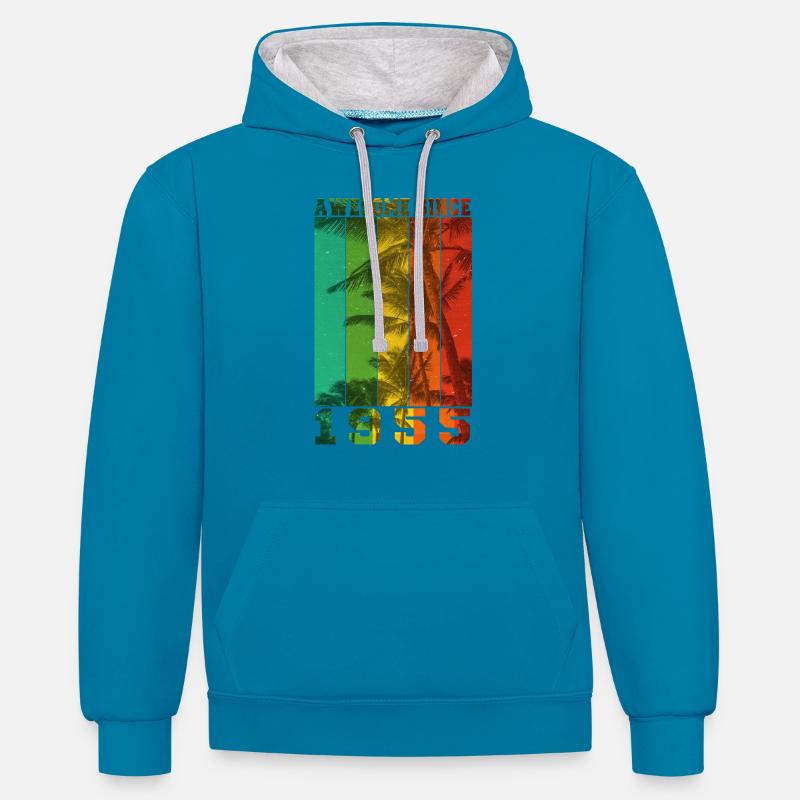Génial depuis 1955 - Sweat à capuche contrasté - bleu paon/gris chiné