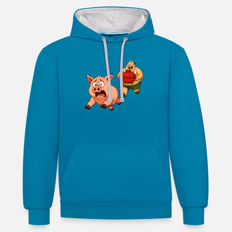 Conception de gril amusante - Sweat à capuche contrasté - bleu paon/gris chiné
