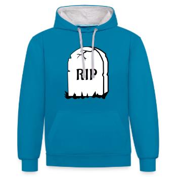 Rest in Peace Grabstein - Kontrast-Hoodie - Pfauenblau/Grau meliert - Vorne - Liana (172cm) & Jaron (178cm)