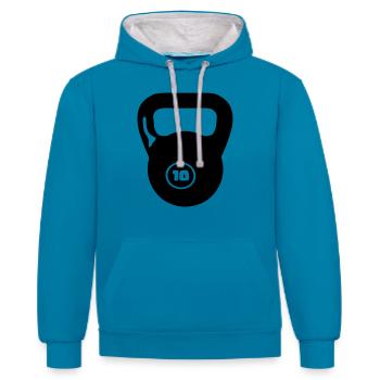 poids haltere cross musculation - Sweat à capuche contrasté - bleu paon/gris chiné - Devant - Liana (172cm) & Jaron (178cm)