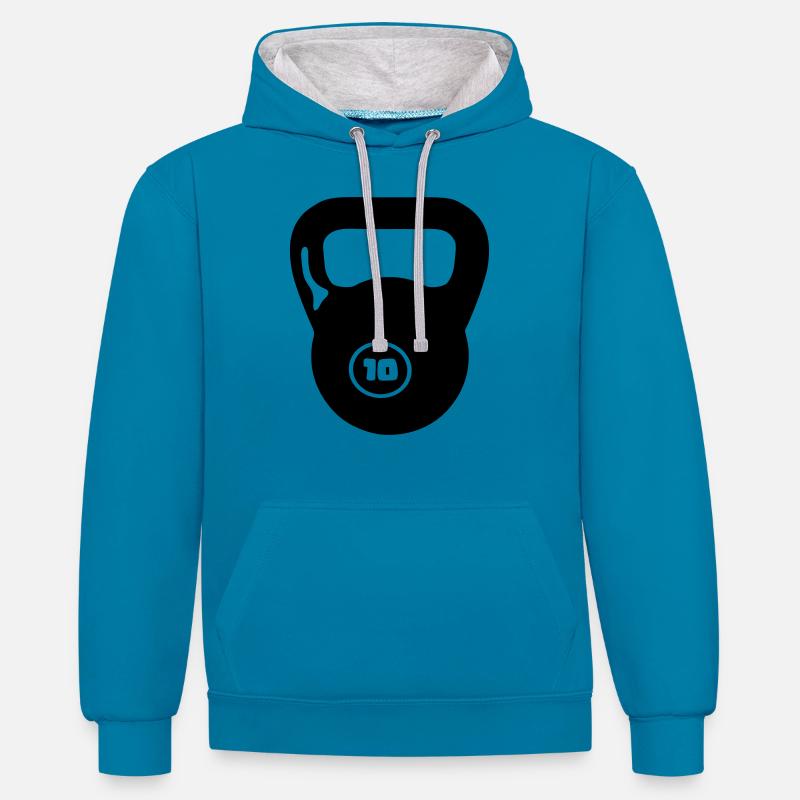 poids haltere cross musculation - Sweat à capuche contrasté - bleu paon/gris chiné