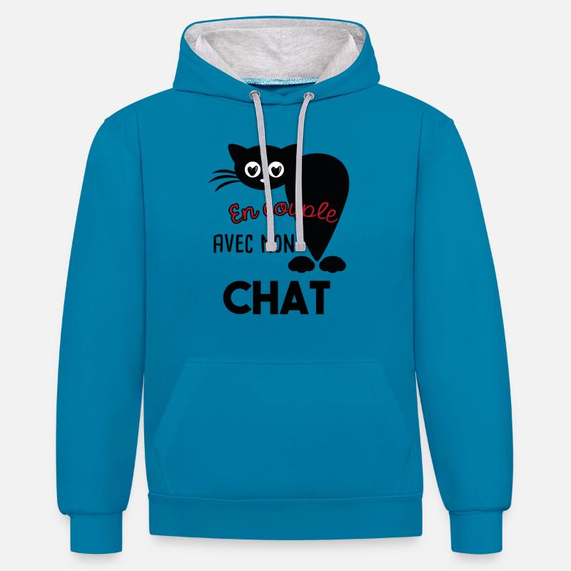 Chaton drôles - Sweat à capuche contrasté - bleu paon/gris chiné
