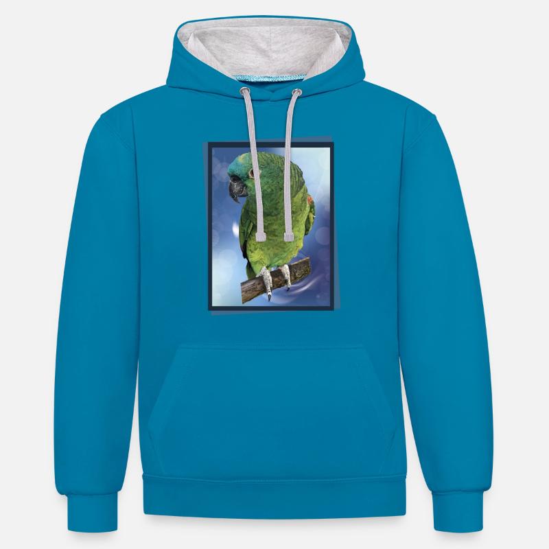 L’amazone à front bleu - Sweat à capuche contrasté - bleu paon/gris chiné