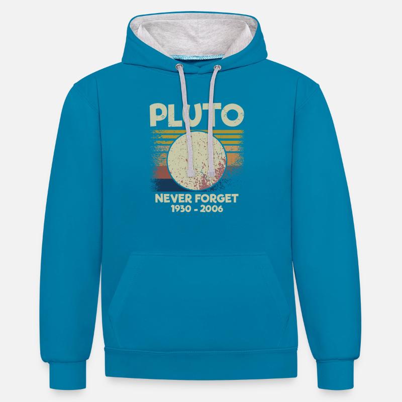 Pluton N’oublie jamais l’astronomie Tee - Sweat à capuche contrasté - bleu paon/gris chiné