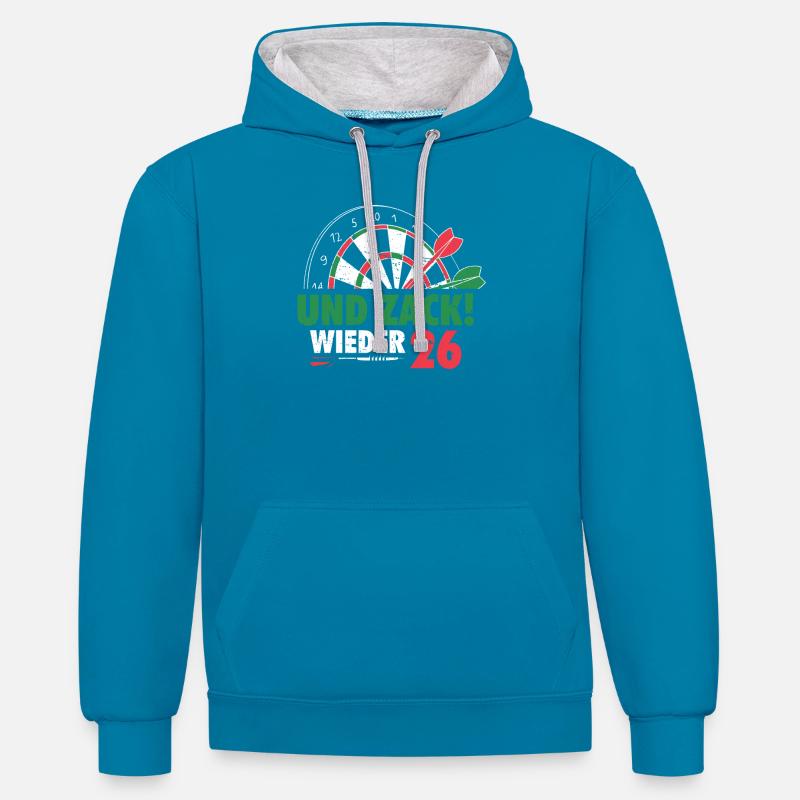 Dart Player Humor Zack 26 Tee - Sweat à capuche contrasté - bleu paon/gris chiné