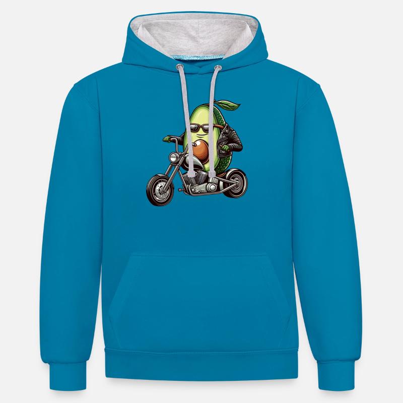Moto Concombre Aventure Liberté - Sweat à capuche contrasté - bleu paon/gris chiné