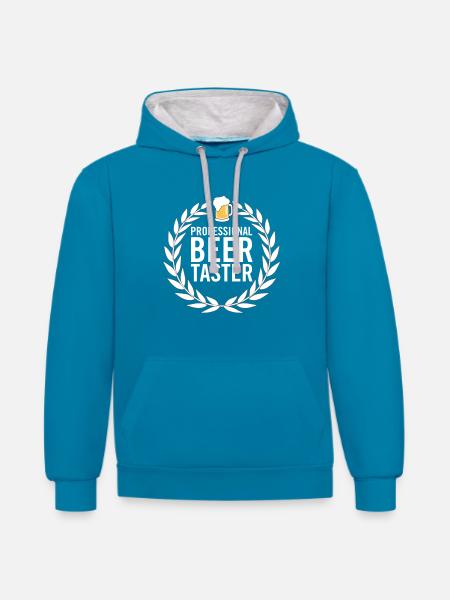 Professioneller Bierverkoster - Kontrast-Hoodie - Pfauenblau/Grau meliert
