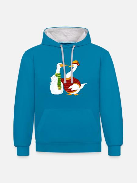 Gans und schneemann - Kontrast-Hoodie - Pfauenblau/Grau meliert