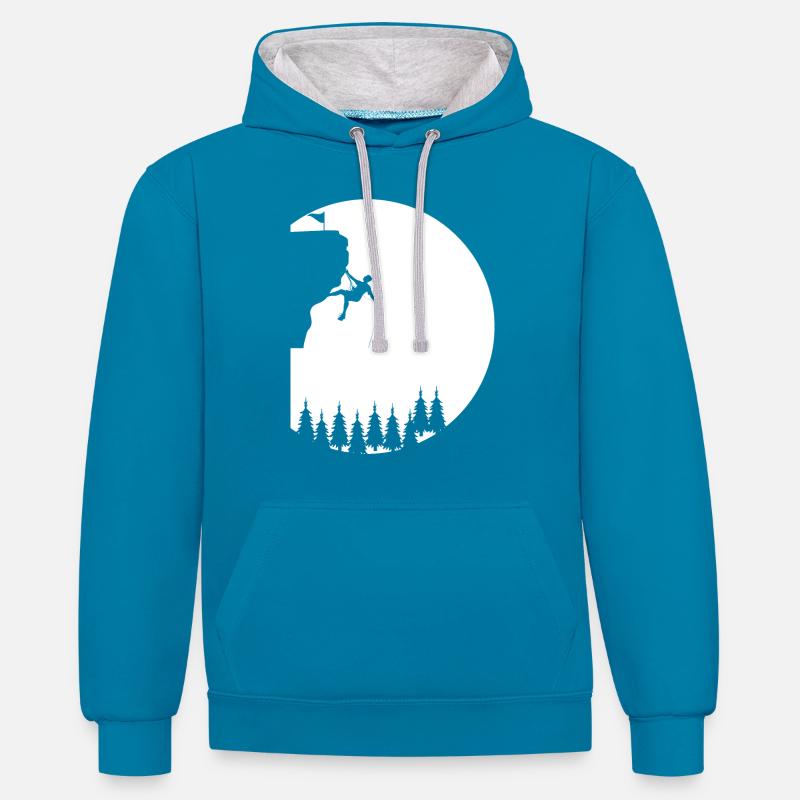 Escalade de bloc - Sweat à capuche contrasté - bleu paon/gris chiné