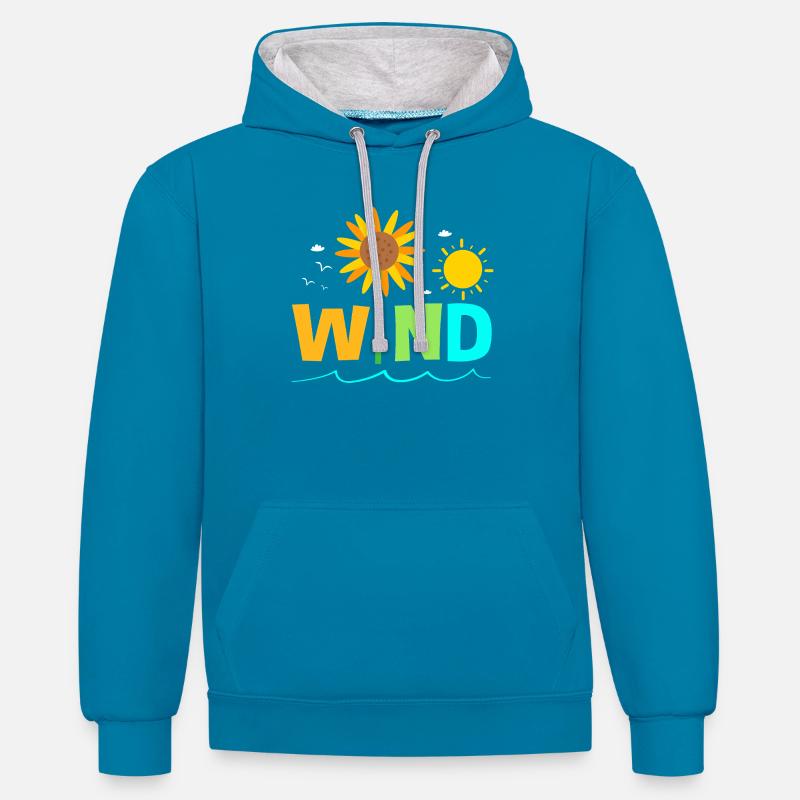Éolienne, énergie éolienne, énergie éolienne - Sweat à capuche contrasté - bleu paon/gris chiné