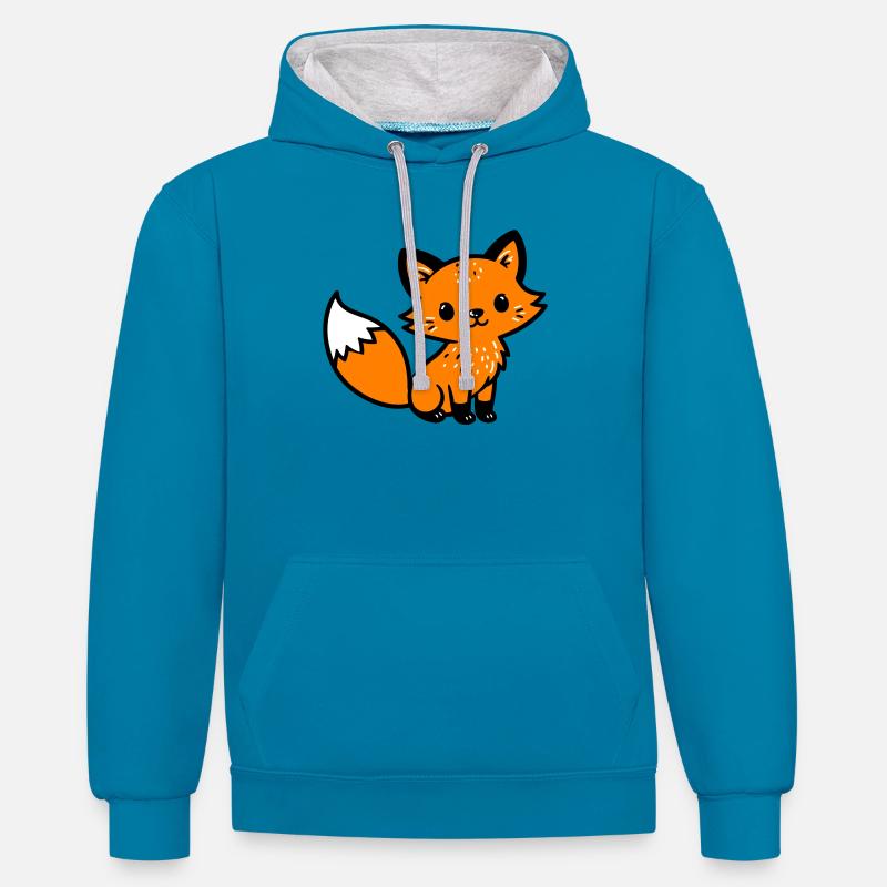 Fox Cute Comic - Sweat à capuche contrasté - bleu paon/gris chiné