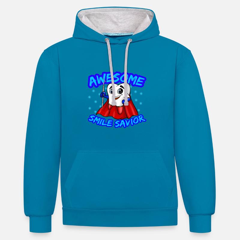 Super-héros dentiste Assistante Smile Cadeau - Sweat à capuche contrasté - bleu paon/gris chiné