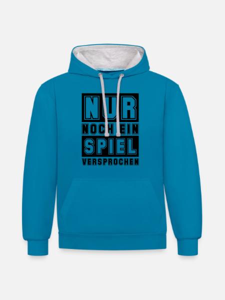 Nur noch ein Spiel - Kontrast-Hoodie - Pfauenblau/Grau meliert