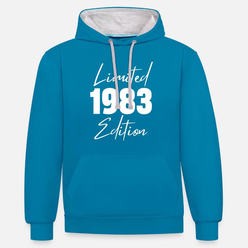 1983 Édition limitée - Sweat à capuche contrasté - bleu paon/gris chiné