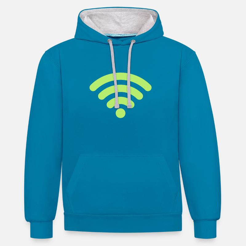 Wifi - Kontrast-hettegenser - påfugl-blå/grå melert