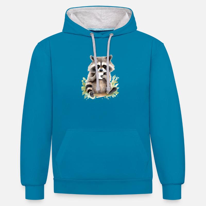 Évier avec style aquarelle café - Sweat à capuche contrasté - bleu paon/gris chiné