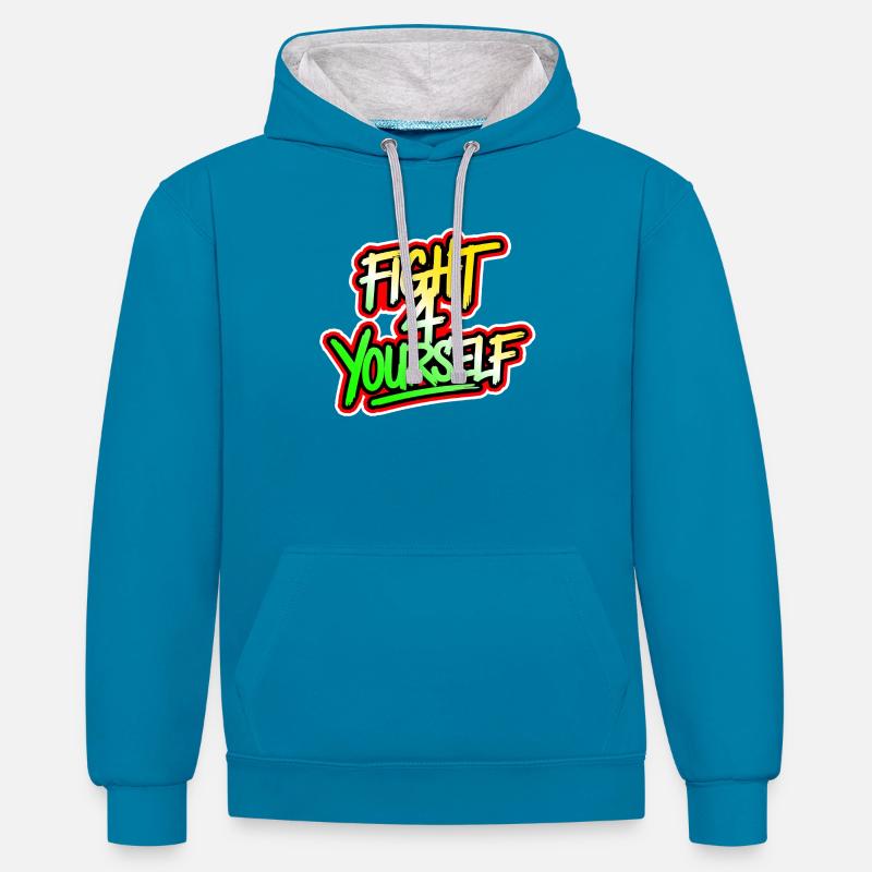 Combattez-vous à 4 vous-même - Sweat à capuche contrasté - bleu paon/gris chiné