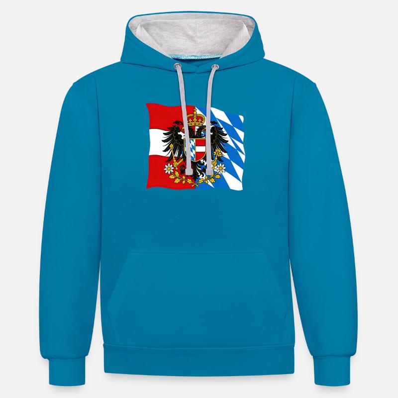 Drapeau d’amitié Bavière Autriche - Sweat à capuche contrasté - bleu paon/gris chiné
