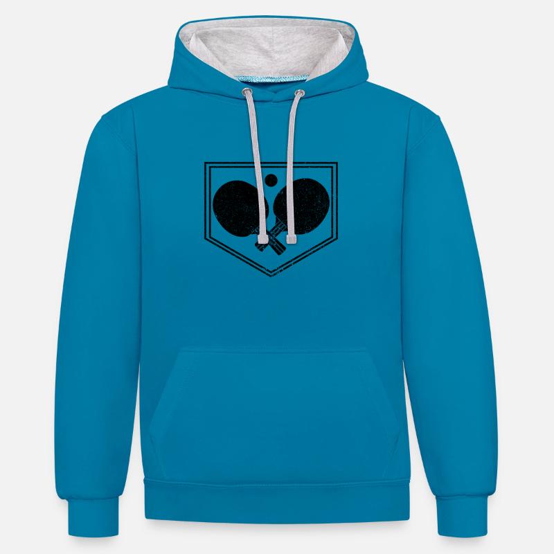 Table de ping-ping-mong - Sweat à capuche contrasté - bleu paon/gris chiné