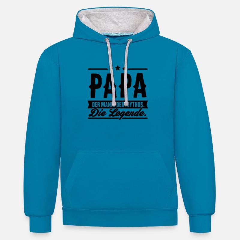 Man Myth Legend Papa - Sweat à capuche contrasté - bleu paon/gris chiné