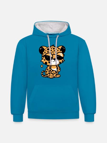 Zoolto the Leopard - Contrast hoodie - peacock blue/heather grey