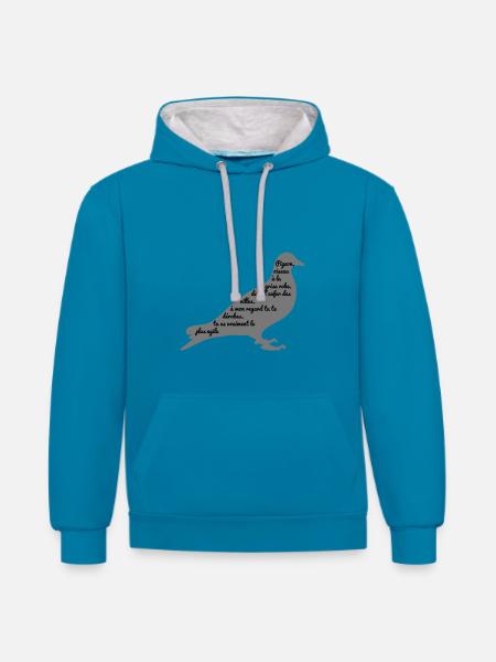 C'est arrivé près de chez vous - Poème Pigeon - Sweat à capuche contrasté - bleu paon/gris chiné