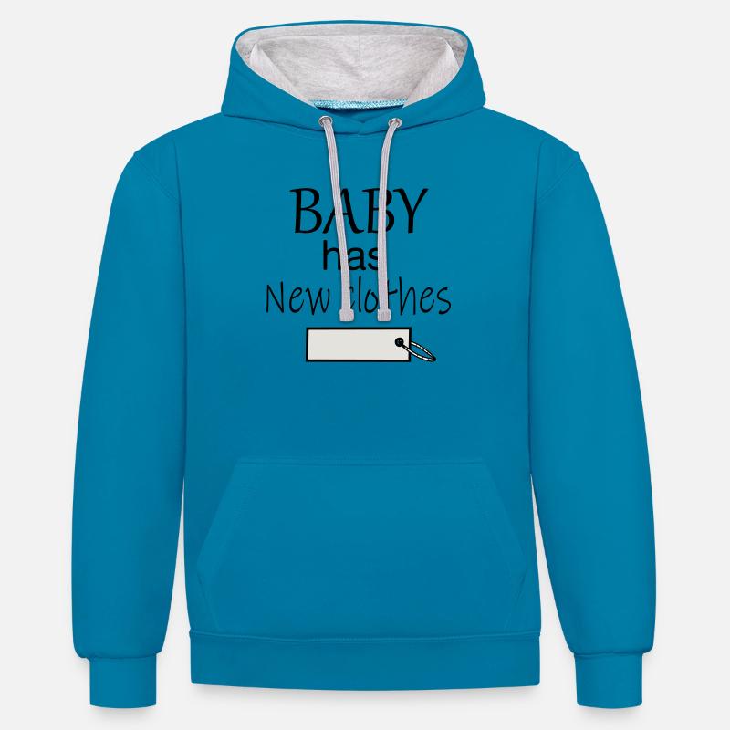 Bébé a de nouveaux vêtements - Sweat à capuche contrasté - bleu paon/gris chiné