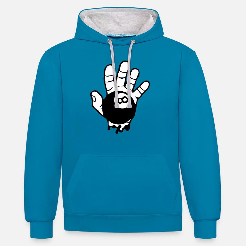 billard main doigt ouverte logo - Sweat à capuche contrasté - bleu paon/gris chiné