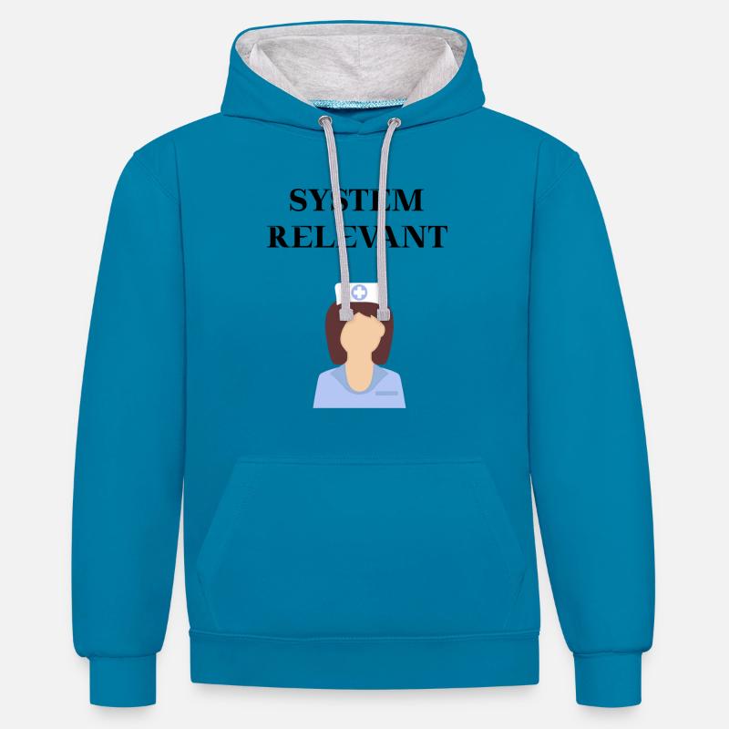 Krankenschwester Systemrelevant Geschenkidee - Kontrast-Hoodie - Pfauenblau/Grau meliert