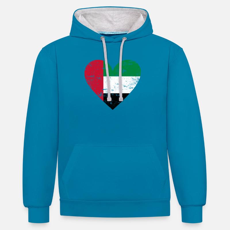 Cœur des Émirats arabes unis - Sweat à capuche contrasté - bleu paon/gris chiné