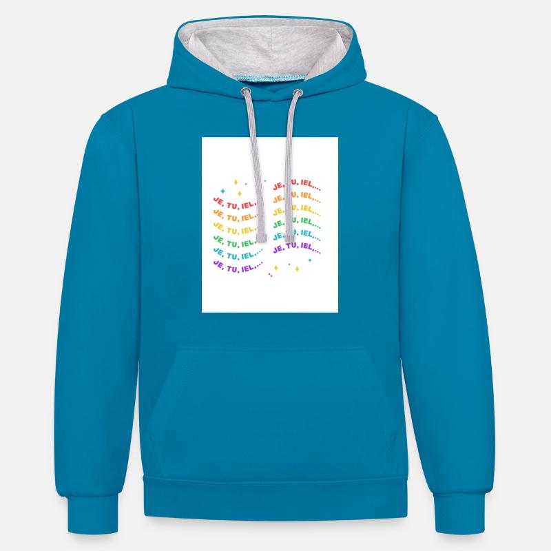 JE TU IEL - Sweat à capuche contrasté - bleu paon/gris chiné