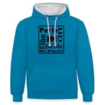 hamburg, coole , sprüche - Kontrast-Hoodie - Pfauenblau/Grau meliert - Vorne - Liana (172cm) & Jaron (178cm)