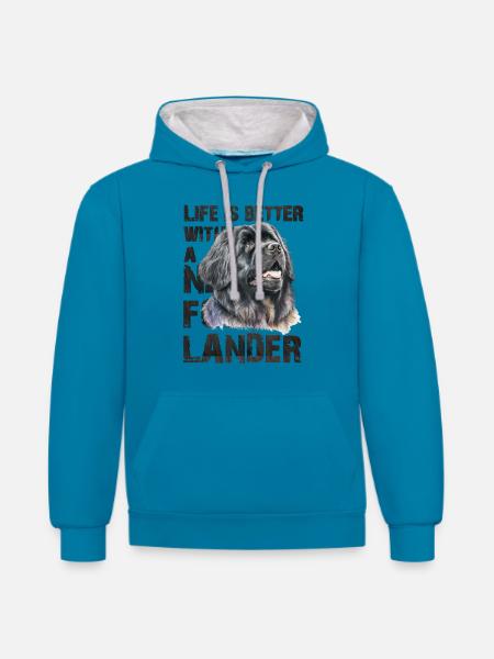 Newfoundlænder - Kontrast-hoodie - påfugleblå/gråmeleret
