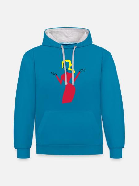 frau - Kontrast-Hoodie - Pfauenblau/Grau meliert