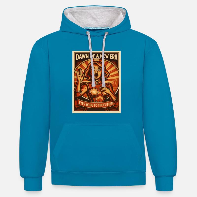 Le lendemain d’un nouvel avenir - Sweat à capuche contrasté - bleu paon/gris chiné