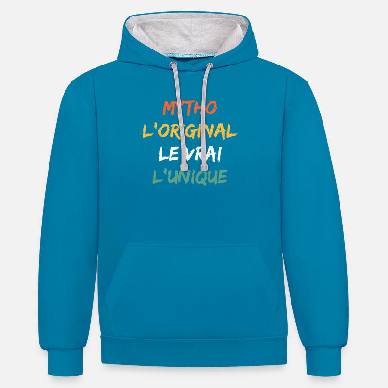Mytho Original Le Vrai Unique - Sweat à capuche contrasté - bleu paon/gris chiné
