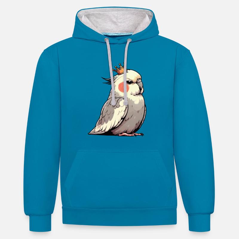 Calopsitte Calopsitte Calopsitte Oiseau calopsitte - Sweat à capuche contrasté - bleu paon/gris chiné