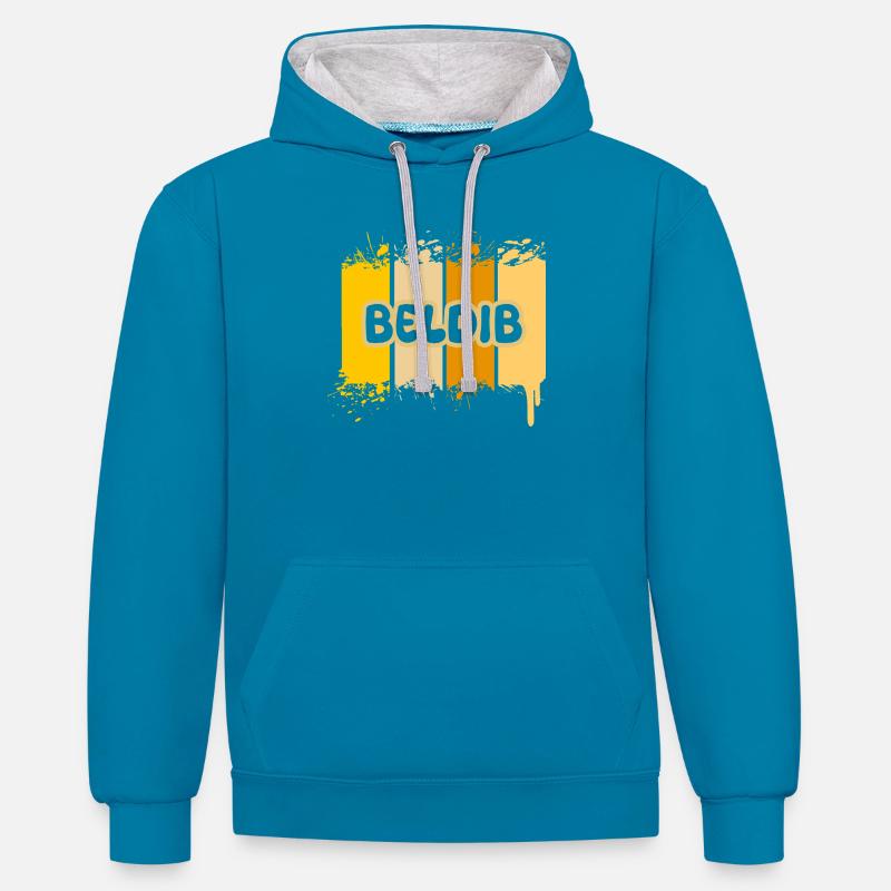 Beldib - Sweat à capuche contrasté - bleu paon/gris chiné